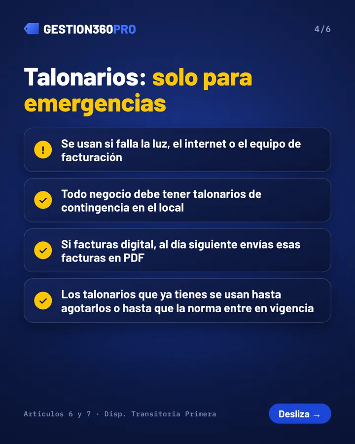 Talonarios solo para emergencias: todo negocio debe tenerlos en el local.
